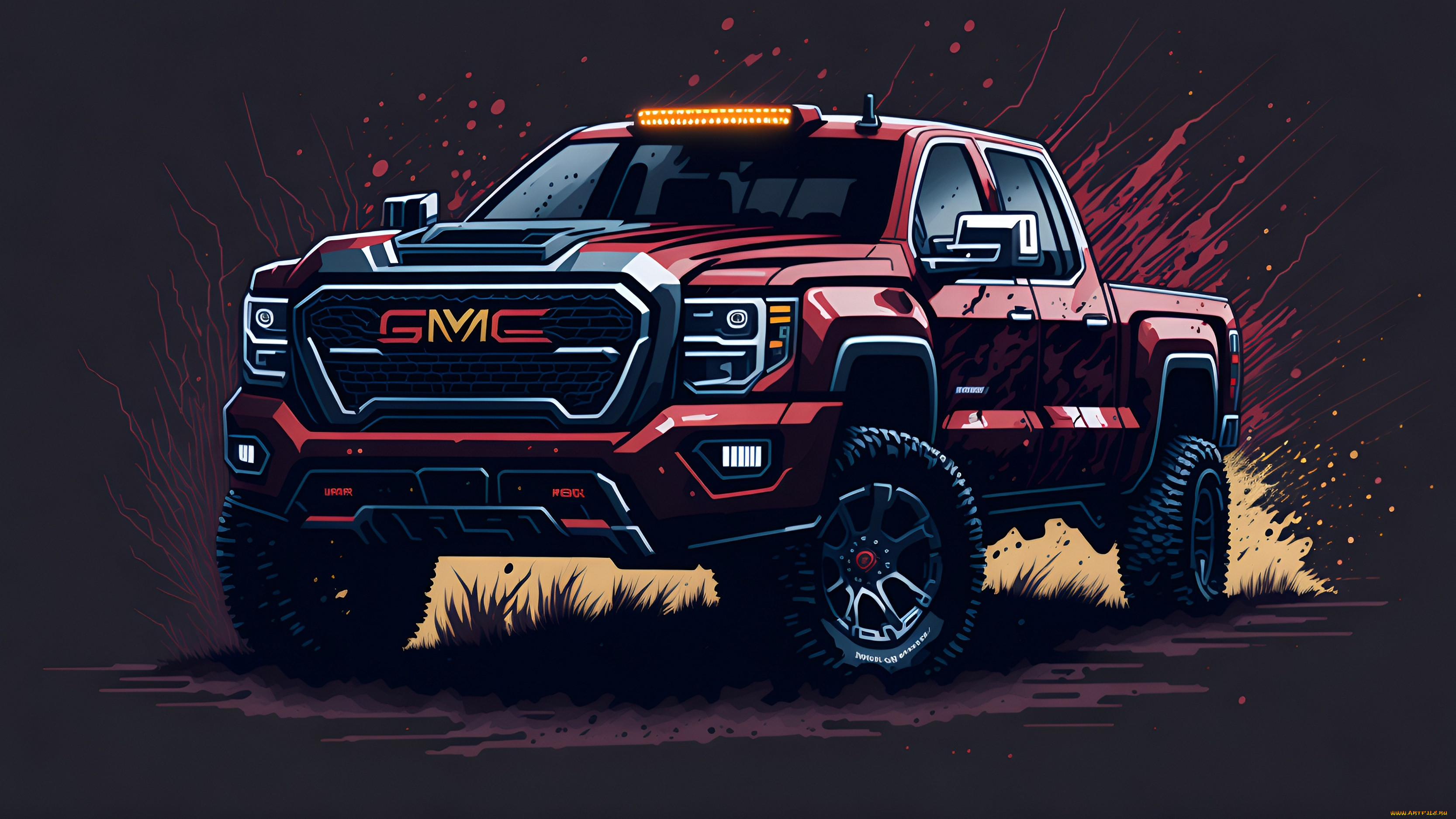 , , , cars, minimalism, art, red, car, gmc, sierra, 2500hd